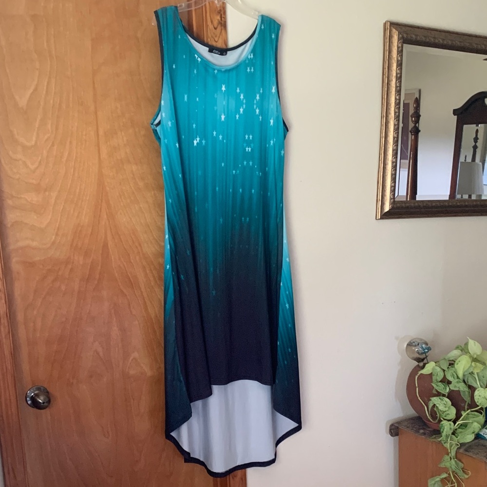 Elegant Teal and Black High-Low Dress